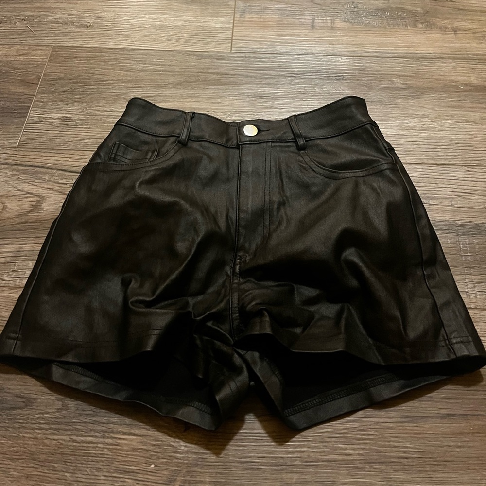 stylish black leather shorts